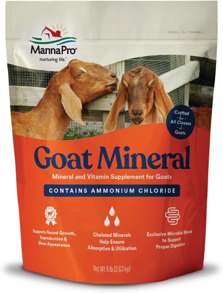 Manna Pro Goat Mineral Supplement, Essential Vitamins & Minerals for Growth & Development, Inkluderar Ammonium Chloride & Microbial Blend för Digestive Health, 8 lbs