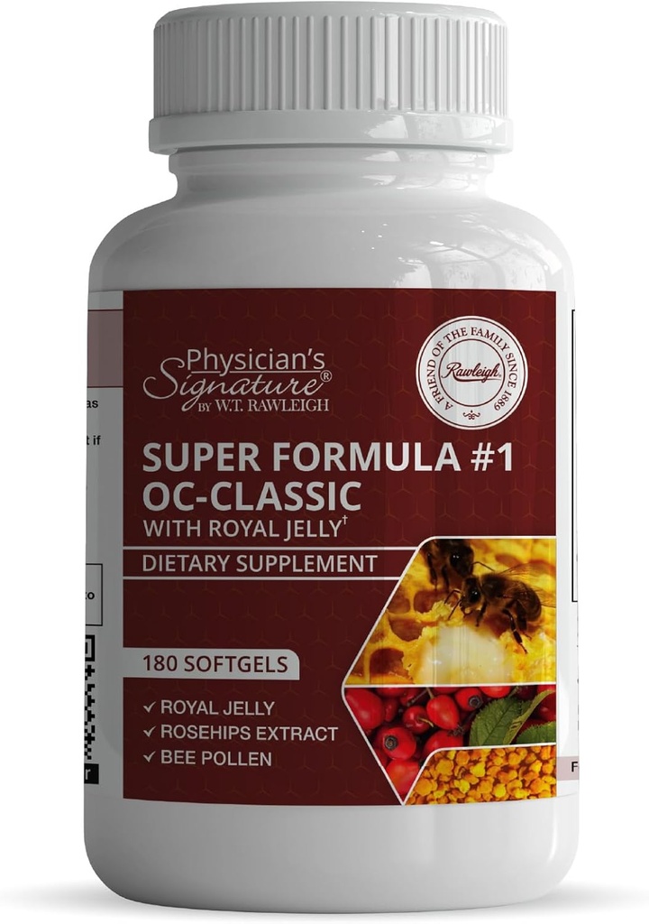Rawleigh Super Formel nr.1 OC-Klassisk: 180 Softgels med Royal Jelly & Bee Pollen kombinerad med Rosehips, Alpha lipoic Acid, & Vitamin B12, icke-GMO Supplement för hjärthälsa och immunsupport