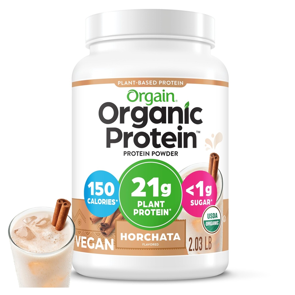 Orgain Organic Vegan Protein Powder, Horchata - 21g Plant Based Protein, 9g Prebiotic Fiber, Low Net Carb, No Lactose Ingredients, No Added Sugar, Non-GMO, För Shakes & Smoothies, 2,03 lb