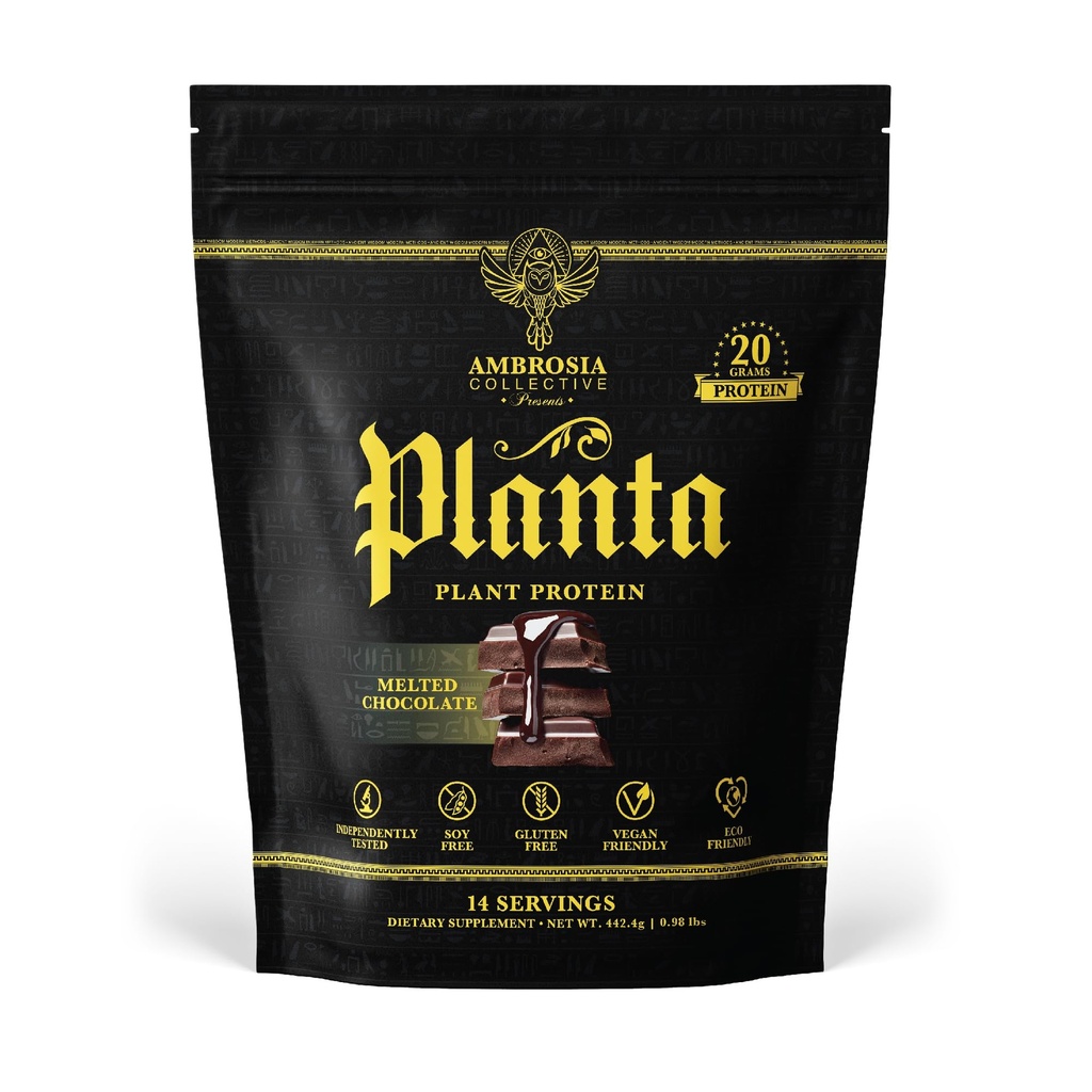 Ambrosia Planta - Premium Plant-Based Protein | Vegan & Keto Friendly | Gourmet smaker utan uppblåsthet eller mage upprörd | No Added Sugar | 14 portioner | (Melted Chocolate)