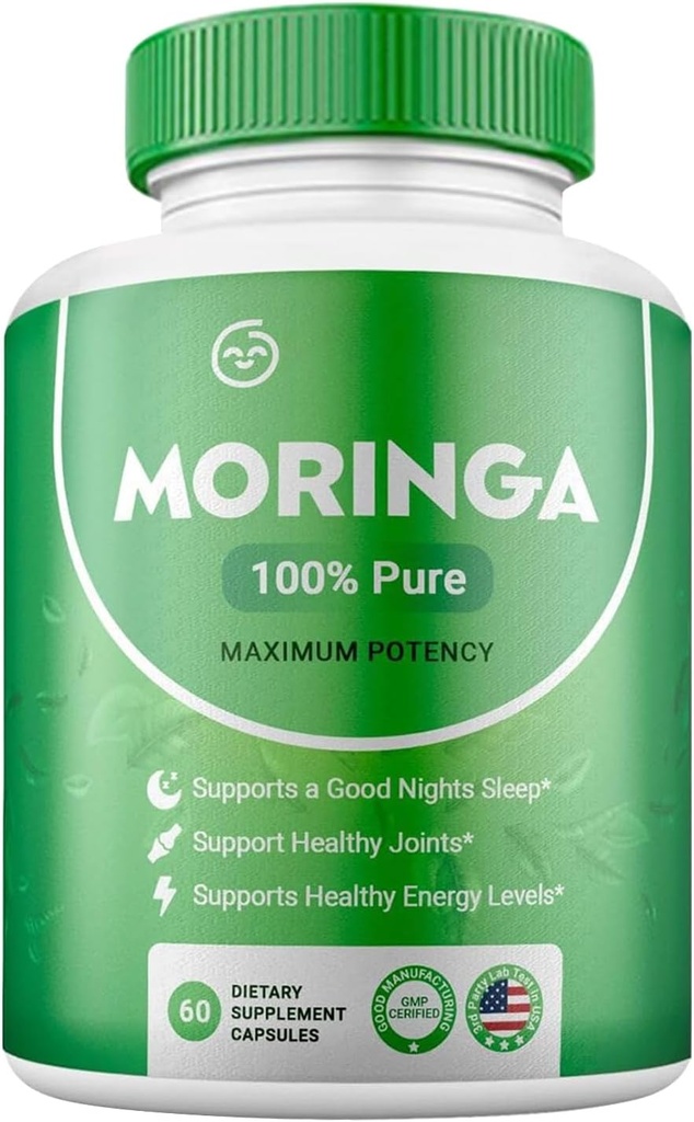 Moringa Powder Capsules Pure Nutrient Rich Moringa Powder Natural Green Antioxidant Superfood Supports Energy Skin Health Gut Health with Essential Vitamins and Amino Acids (Pack of 1)