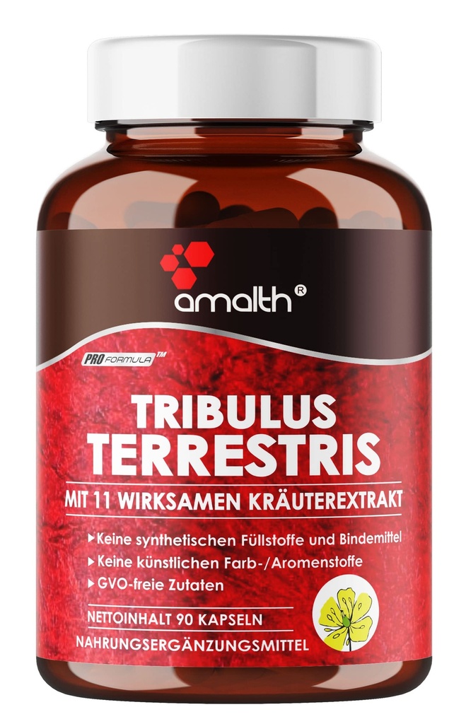 Amalth Tribulus Terrsestris, 20:1 Extract Per Servering, Högsta Potens med Ashwagandha, Saw Palmetto, Shilajit 120 kapslar
