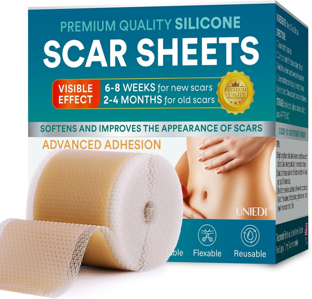 Silicone Scar Sheets, Silicone Scar Tape(1.6"x 120" Roll-300CM), Silicone Tape for Scars, Scar Tape for Surgical Scars, Silicone Scar Strips for C-Section, Tummy Tuck, Keloid, and Surgical Scars