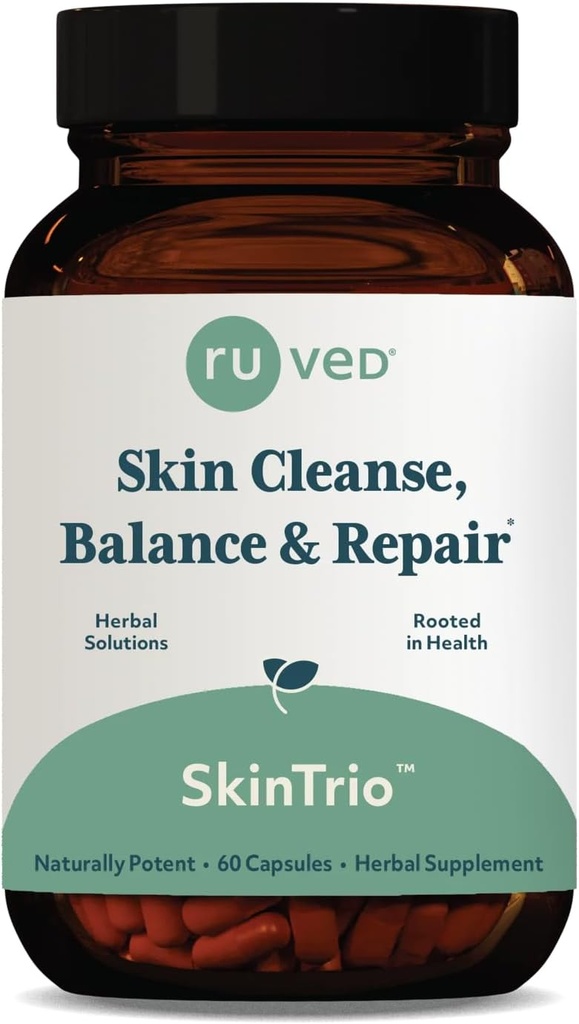 Ruvade SkinTrio - Neem Supplement med organiskt Neem Extract & Amla, Skin & Microbiome Support Supplement - 60 Vegetariska kapslar (1 greve)