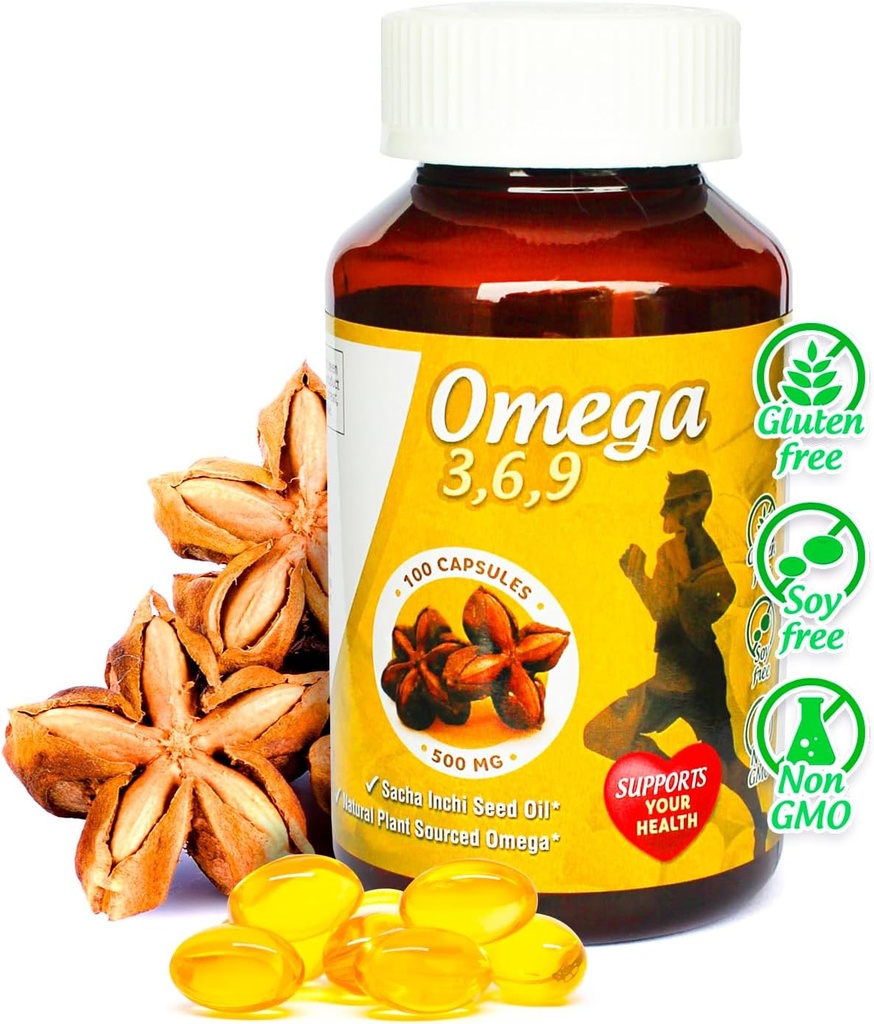 Sikyriah Omega 3, 6 och 9 softgel kapslar l 100% Pure Sacha Inchi Oil l 3000mg per dag l Plant Based Supplement l Odorless Essential Fatty syror Source l Non-GMO l