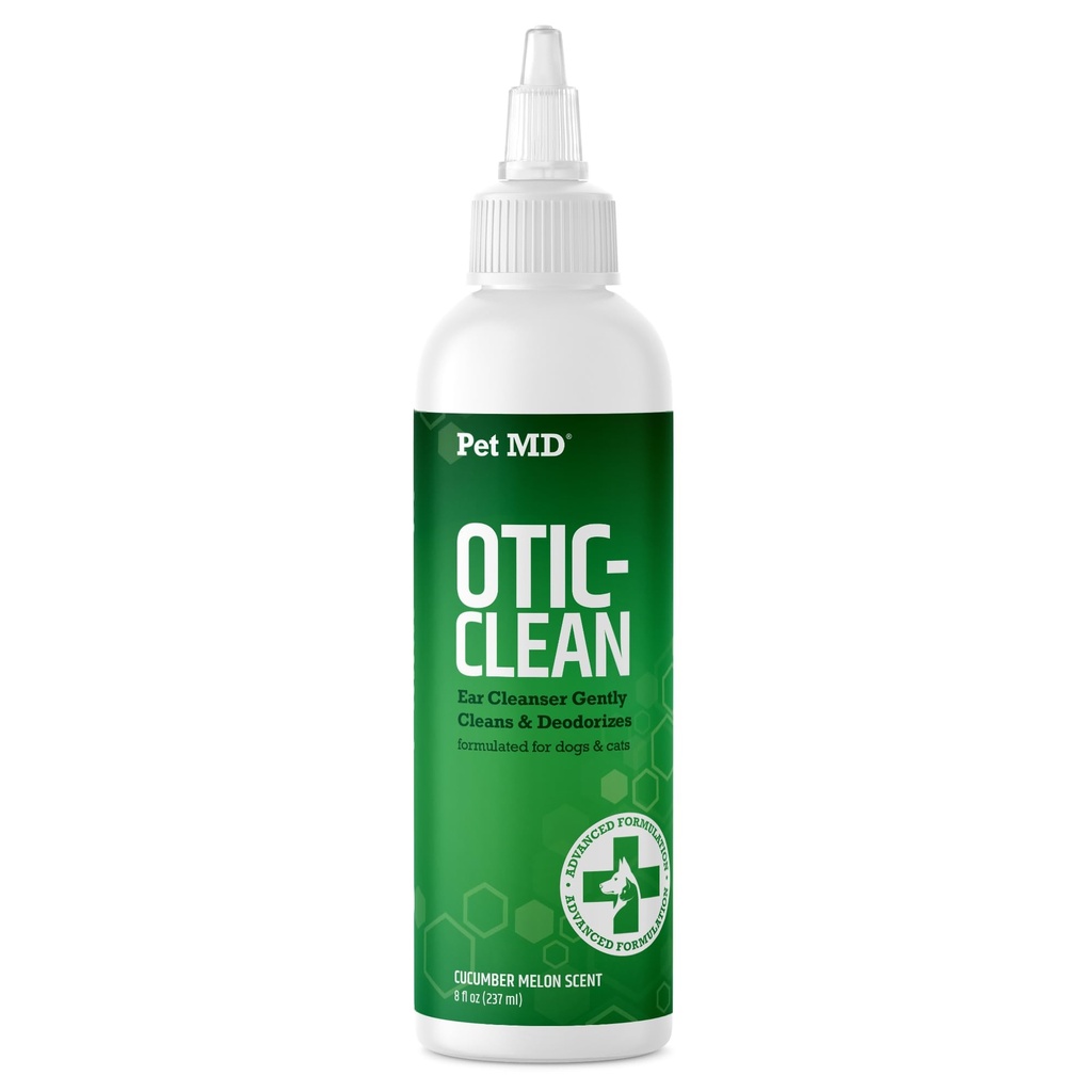 Pet MD Otic Clean Dog Ear Cleaner för katter och hundar - Effektiv mot infektioner orsakade av infektioner, kläckning och kontroller öronlukt - 8 oz (Cucumber Melon)