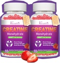 2 Pack Creatine Monohydrate Gummies för kvinnor och män, Sugar Free Vegan Creatine Supplement för byggmuskler, Öka energi och styrka, naturlig jordgubbsmak, 120 greve