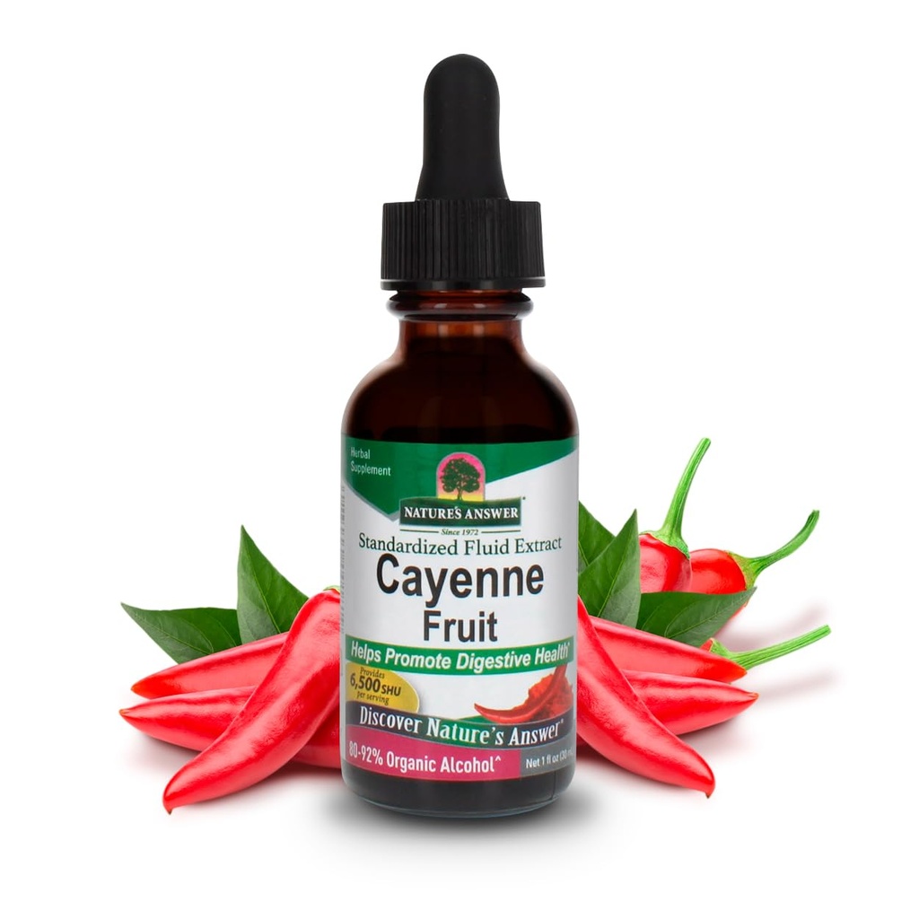 Naturens svar Cayenne Fruit Extract | Hjälper till att främja Digestive Health | High Potentcy Made med organisk alkohol | Vegan, Gluten-Free, Non-GMO & Kosher Certified 1oz