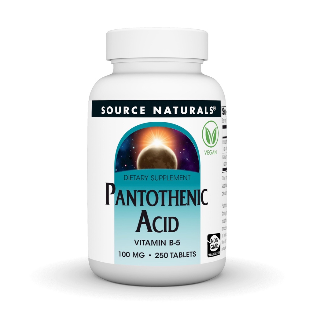 Källa Naturals Pantothenic Acid 100 mg Vitamin B-5 Kosttillskott - 250 tabletter