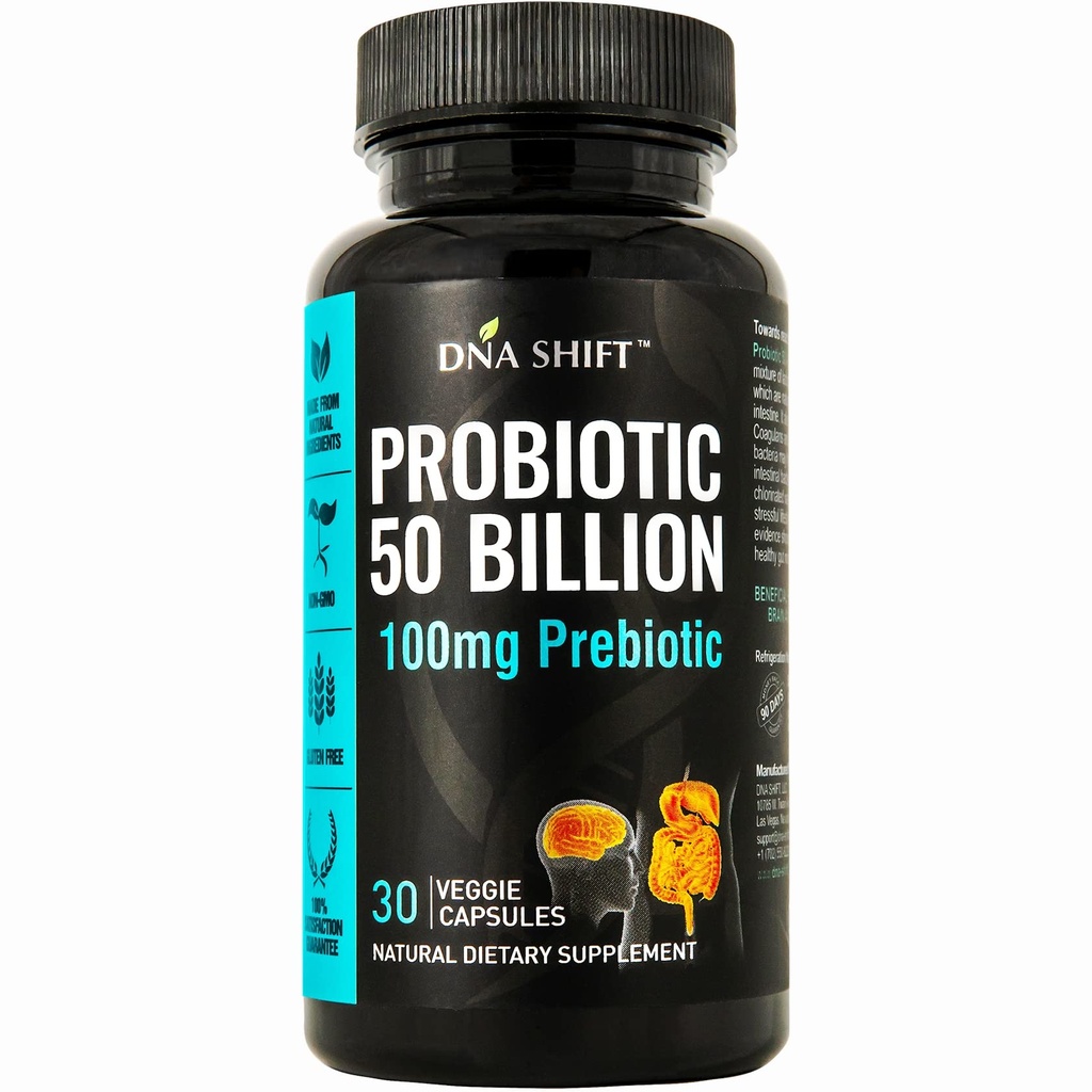 Probiotika 50 miljarder - 11 Strain Live Probiotic Prebiotic för män och kvinnor - bäst för att stödja Digestive & Immune Health. med Lactobacillus Gaseri - Garanterad styrka för utgången