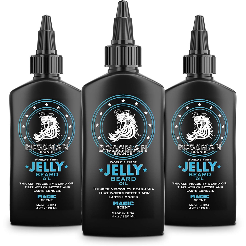 Bossman Jelly Beard Oil för Män - 3 Pack (12 oz i Total, Magic Scent) - Softens, Moisturizes & Conditions med naturliga ingredienser