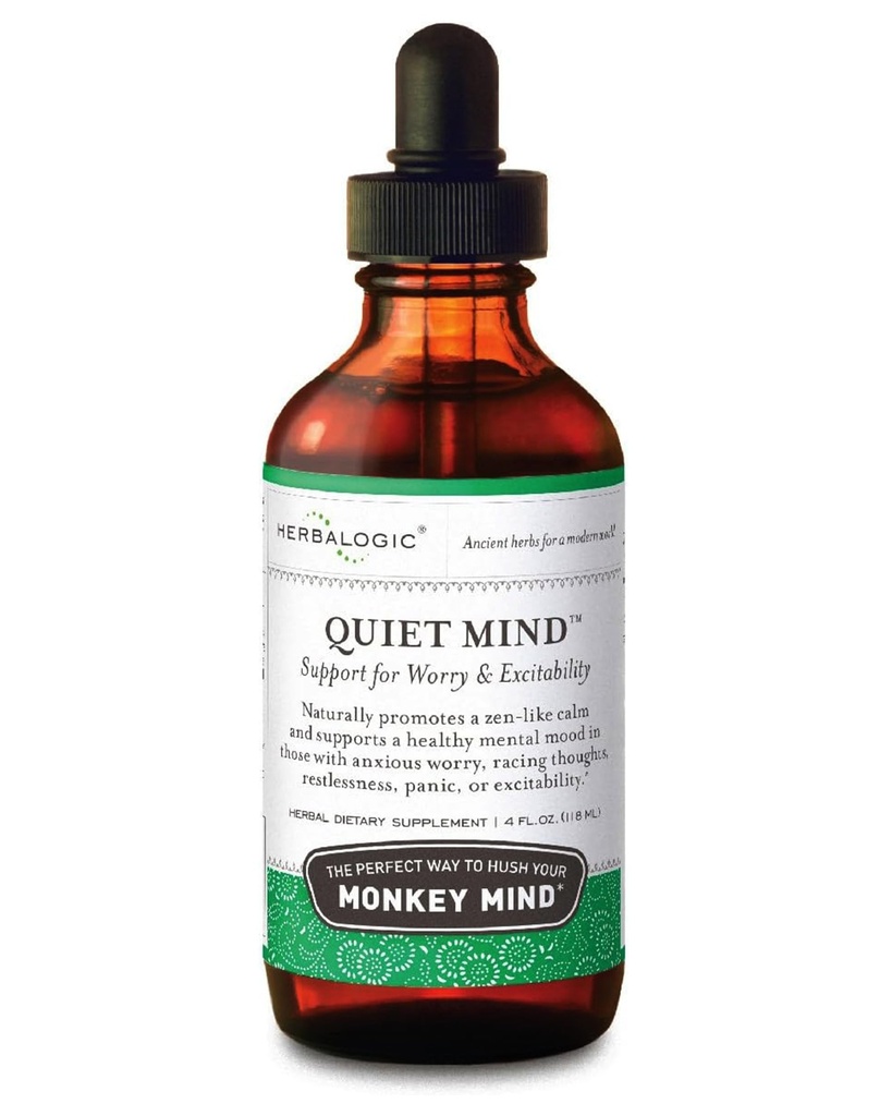 Herbalogic - Quiet Mind Liquid Herb Drops - Non-Sedating, främjar en känsla av zen-liknande lugn - lättar oroliga bekymmer och panicky humör - baserat på den traditionella kinesiska formeln Gui Pi Tang - 4 Fl. Oz.