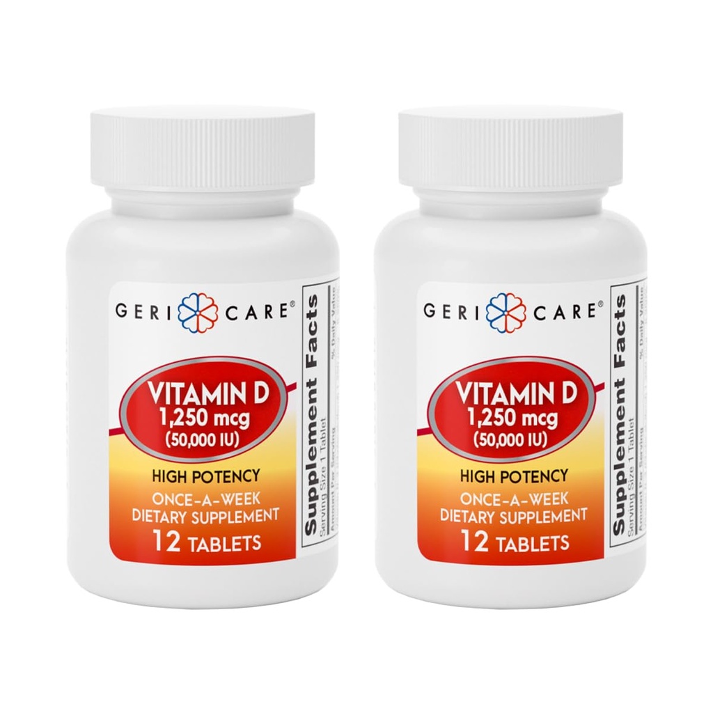 GeriCare Vitamin D 1,250mcg (50,000 IE) Hög styrka, stöder bendensitet, muskelhälsa, immunfunktion och kalciumabsorption, en gång-a-veckors kosttillskott, 12 greve ( 2)