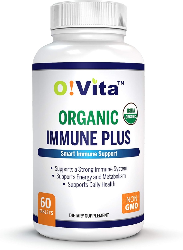 Organisk Immune Plus, 7-i-1 USDA Certified Organic Immunity Booster, med 300mg Elderberry, Oregano Leaf Powder, Moringa Leaf Powder (60 Non-GMO, Herbal tabletter)