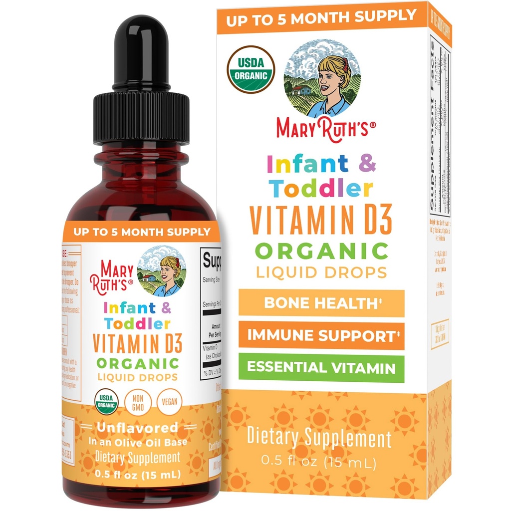 MaryRuth Organics USDA Organic Vitamin D Drops | Vitamin D3 Liquid | Sugar Free | Liquid Vitamin D Drops Immune Support för spädbarn & småbarn | VIT D3 | Gluten Free | Non-GMO | 90-150 portioner