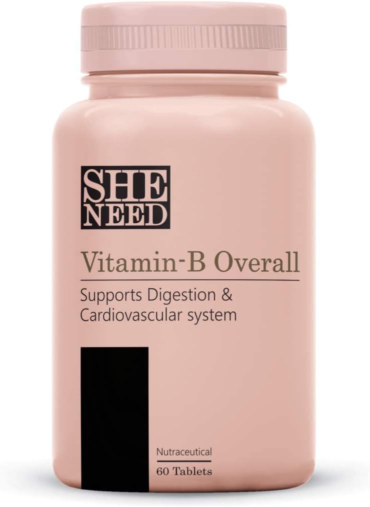 Vitamin-B Totalt Komplex med vitamin B1,B2,B3,B5,B6,B7,B9, B12 med VIT-C för energi, vackert hår | Hud & naglar Digestion | Nurtify Hälsosam Funktion för Män & Kvinnor | 60 Veg tabletter