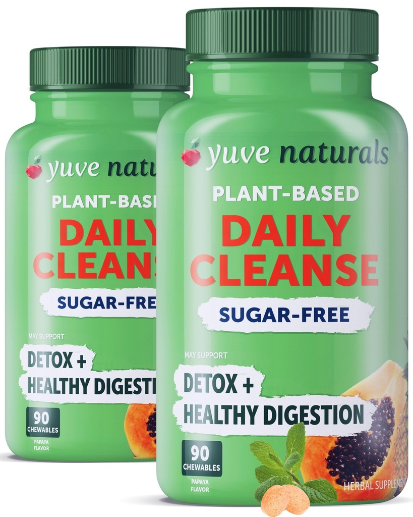 Yuve Natural Papaya Digestive Enzymes - Sugar-Free Chewable Candies - Främjar bättre matsmältning - Förstoppning och uppblåst hjälp, Detox, Leaky Gut Repair & Gas Relief - Vegan, icke-GMO (2 Pack 90ct)