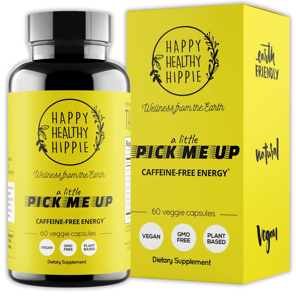 Natural Energy Pills - Koffeinfri - Metabolism, Mental Booster - med Rhodiola Rosea, Dandelion Root, Bacopa, Ginseng Extract - 7 Herbs & Absorption förbättra Piperine - Vegan, Non-GMO, 60 Ct