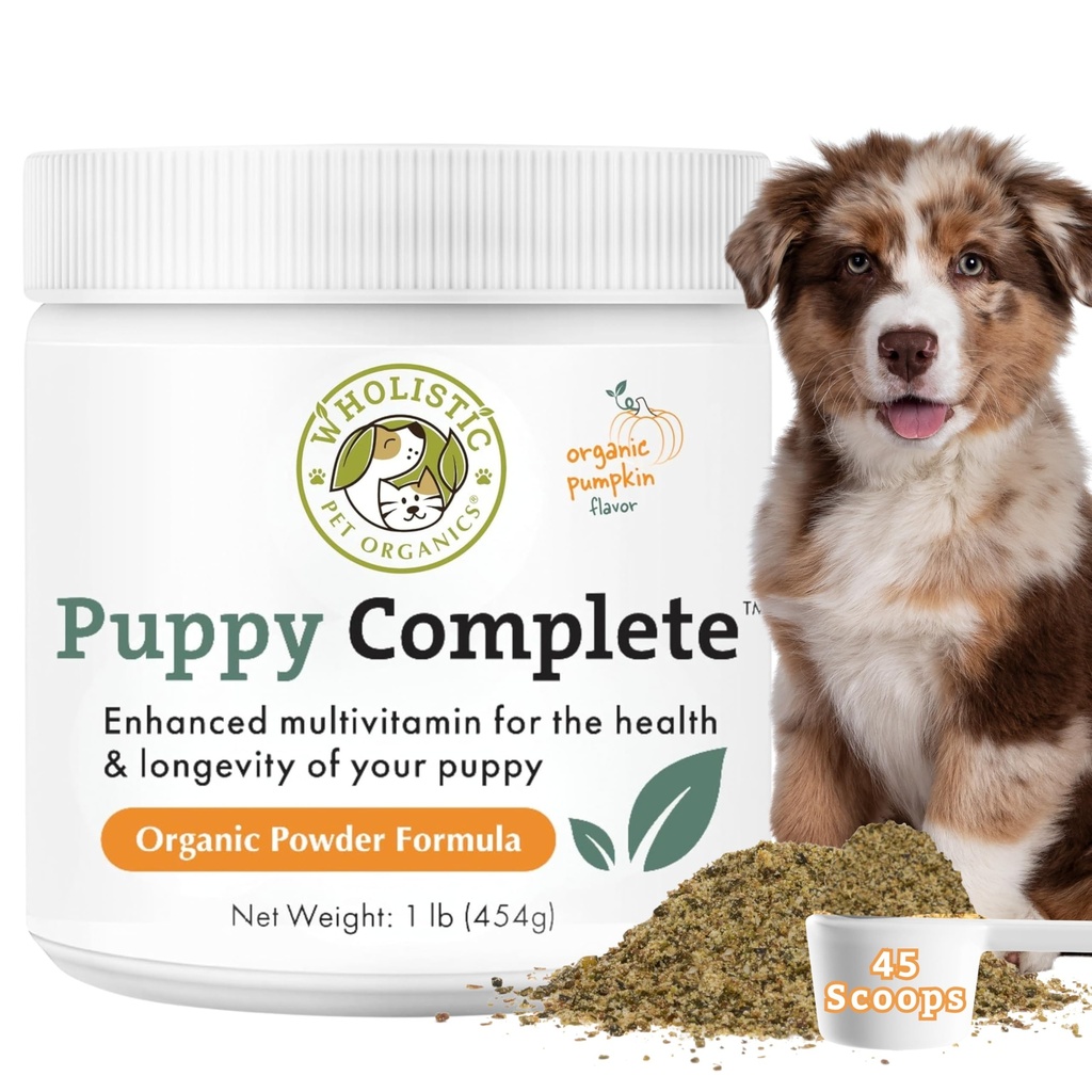Wholistic Pet Organics Puppy Complete - Dog Multivitamin Powder - 1 Lb - Daily Dog Vitamins & Supplements for Homemade Food - Immune System, Skin, Coat & Overall Health - Små och stora rasvalpar