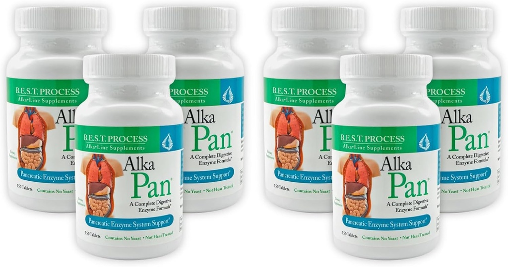 Alka•Pan (6 Pack) Bästa processen Alkalisk - Naturlig Digestive Supplement - Pancreatic Enzymes med antioxidant-Rich Superfoods & Digestive Herbs