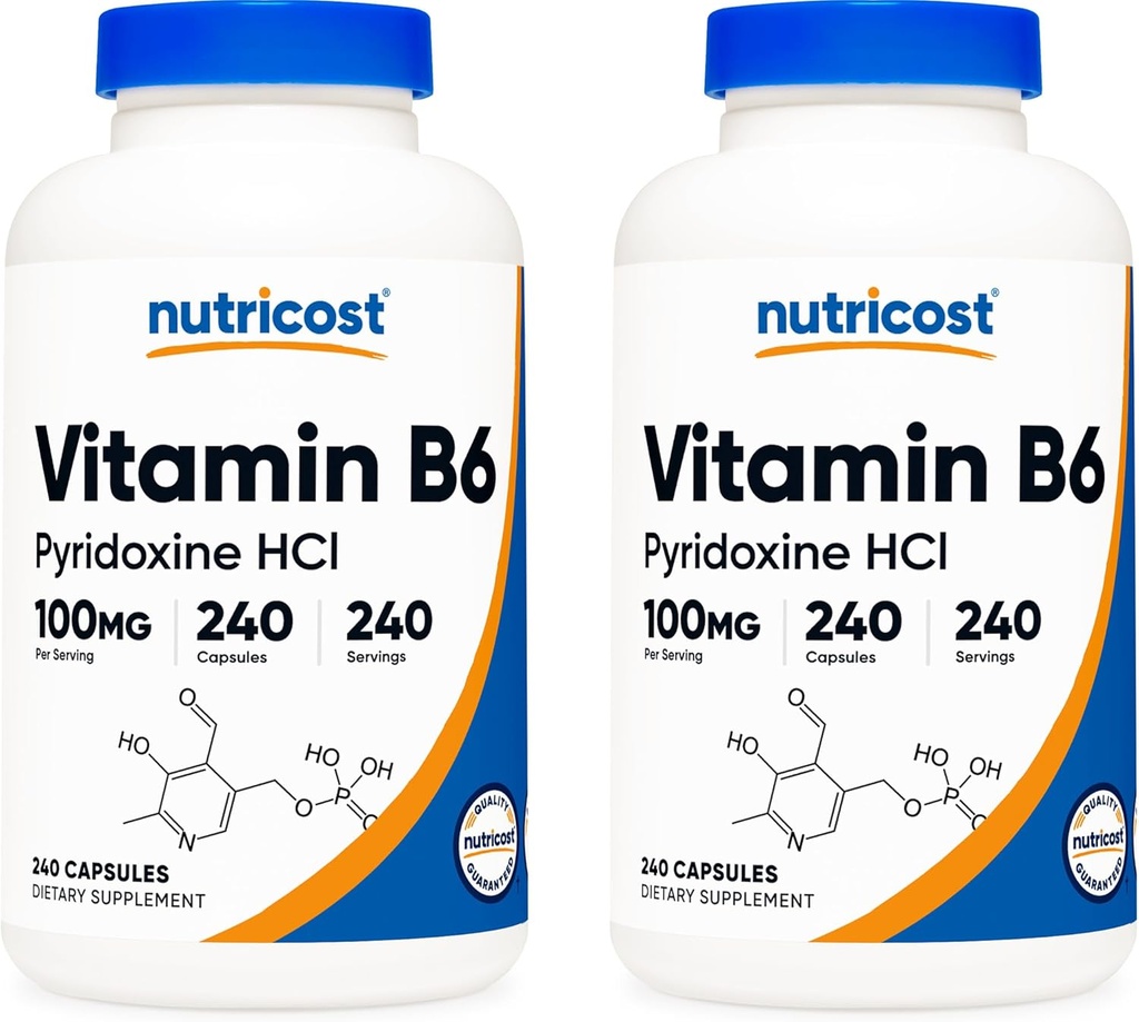Nutricost Vitamin B6 (Pyridoxin HCl) 100mg, 240 kapslar (2 flaskor)