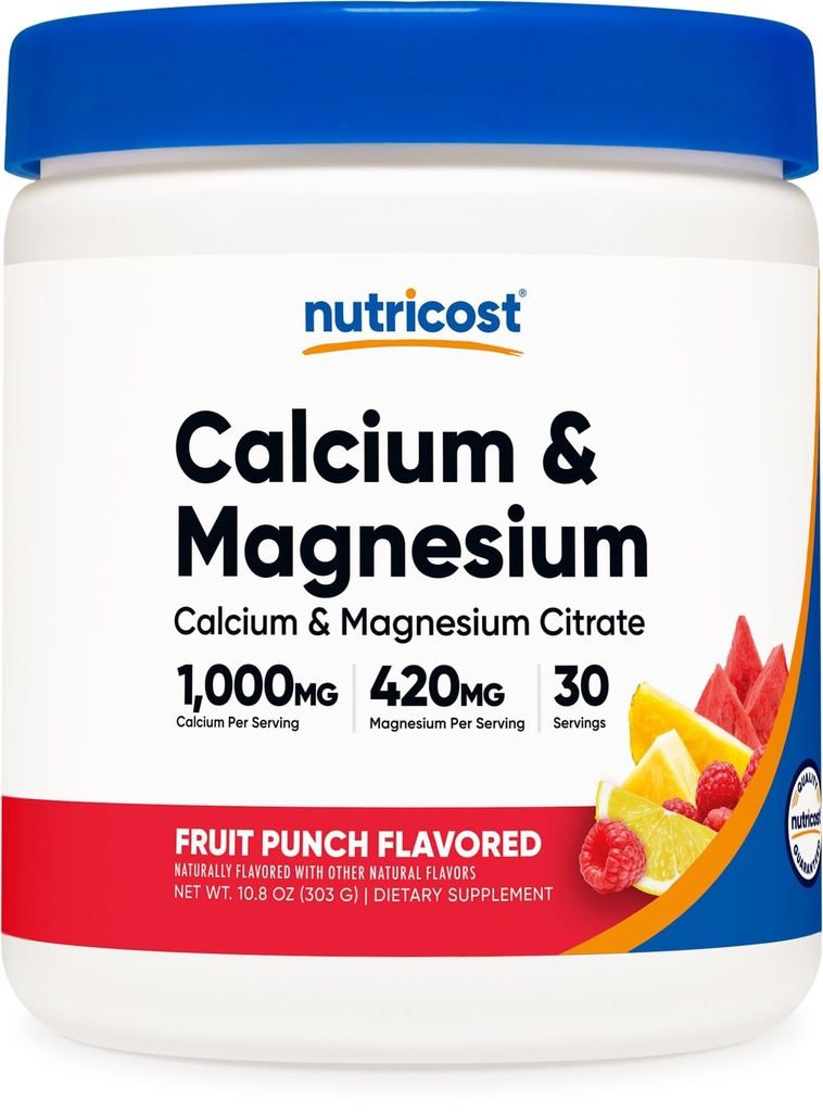 Nutricost Calcium Magnesium Powder (Fruit Punch, 30 portioner) - Bone Support, Non-GMO, Gluten Free (från Calcium Citrate och Magnesium Citrate)