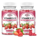 Vitamin B12 Complex Gummies - 5000 mcg Methylcobalamin med järn, vitamin C, D3 & folat, energistöd och metabolism, Immune, B-12 Chewable Supplement för män och kvinnor, jordgubbsmak, 2 Pack