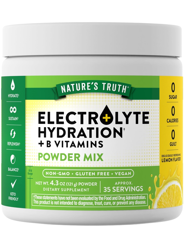 Naturens sanning Electrolytes Powder | No Sugar | med B-vitaminer | Uppfriskande citron smak | Vegan, icke-GMO & Gluten fri tillägg för Hydration