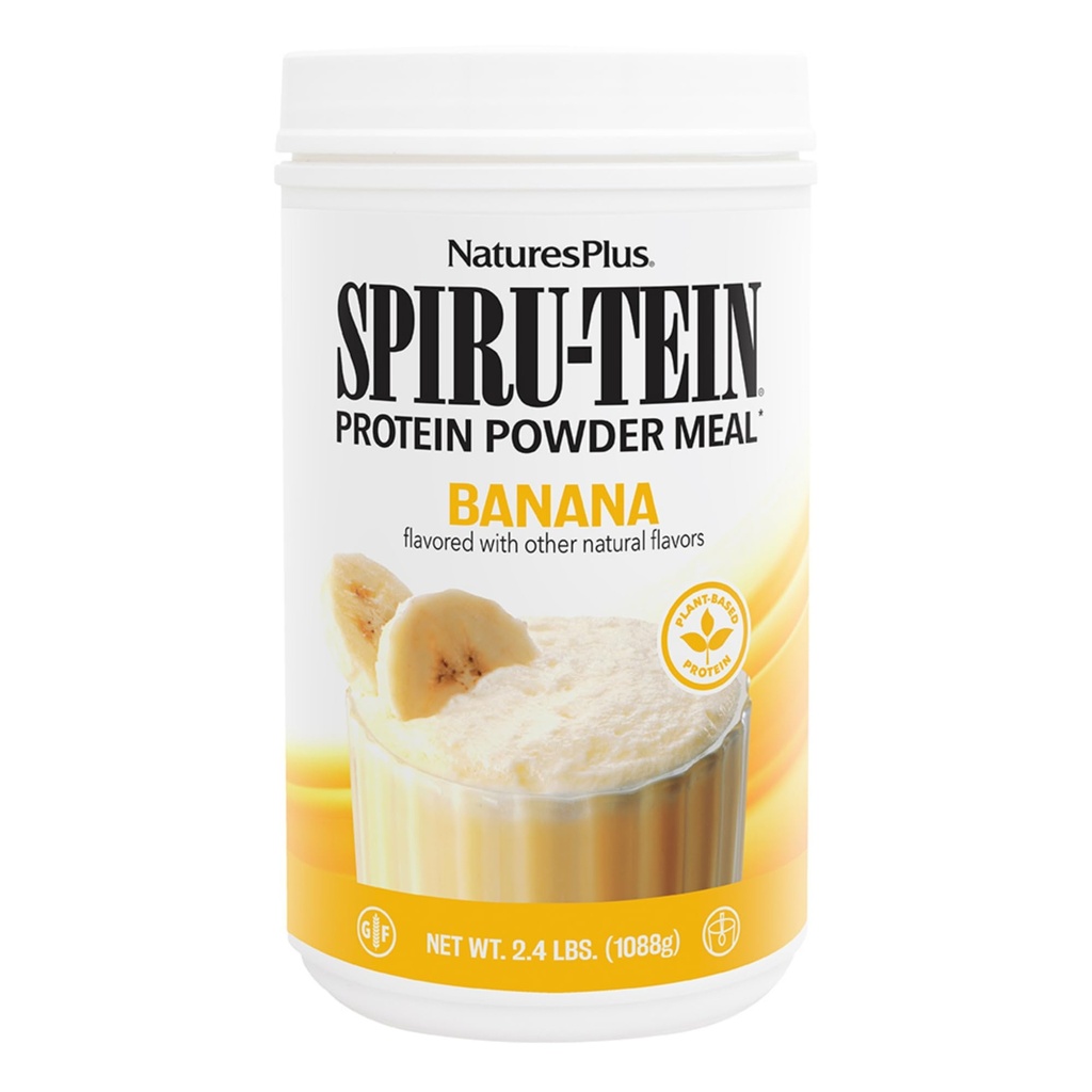 NaturesPlus SPIRU-TEIN Shake - Banana smak - 2.4 lbs, Spirulina proteinpulver - Växtbaserad måltidsbyte, vitaminer och mineraler för energi - vegetarisk, glutenfri - 32 portioner