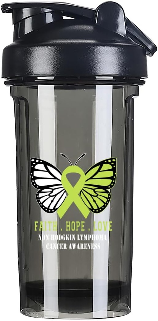 Butterfly Non Hodgkin lymfom Cancer Awareness 18 Ounce Shaker Bottle Drink Mixer Leak-proof Pre Workout Protein Shakes Meal Replacement Shakes Bottles 500ML/18 Oz Black &-3 &-3