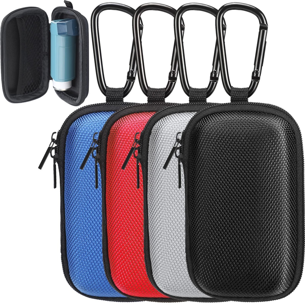Woanger 4 Pcs Hearing Aid Case Hard Asthma Inhaler Holder Travel Hearing Aid Case Earbud Portable Zipper Carry Holder med Mesh Pocket för Inhaler Carrying Aid Andra tillbehör från damm och smuts
