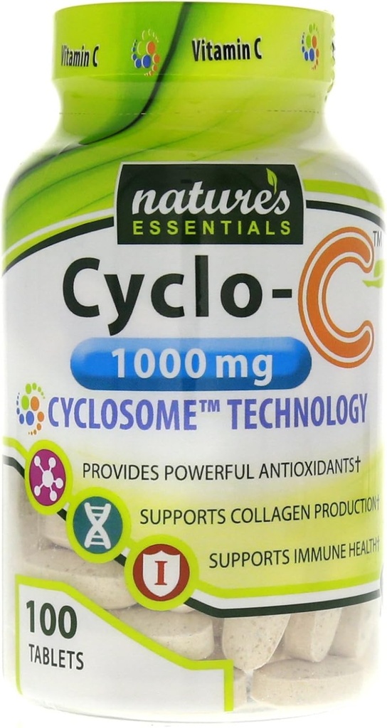 NATURE'S ESSENTIALS Vitamin C Cyclo-C 1000mg | Bioflavonoider + Cyclodextrin | Avancerad Cyclosome Liposomal Delivery | Icke-GMO, Gluten Free, Vegetarian | 200 tabletter