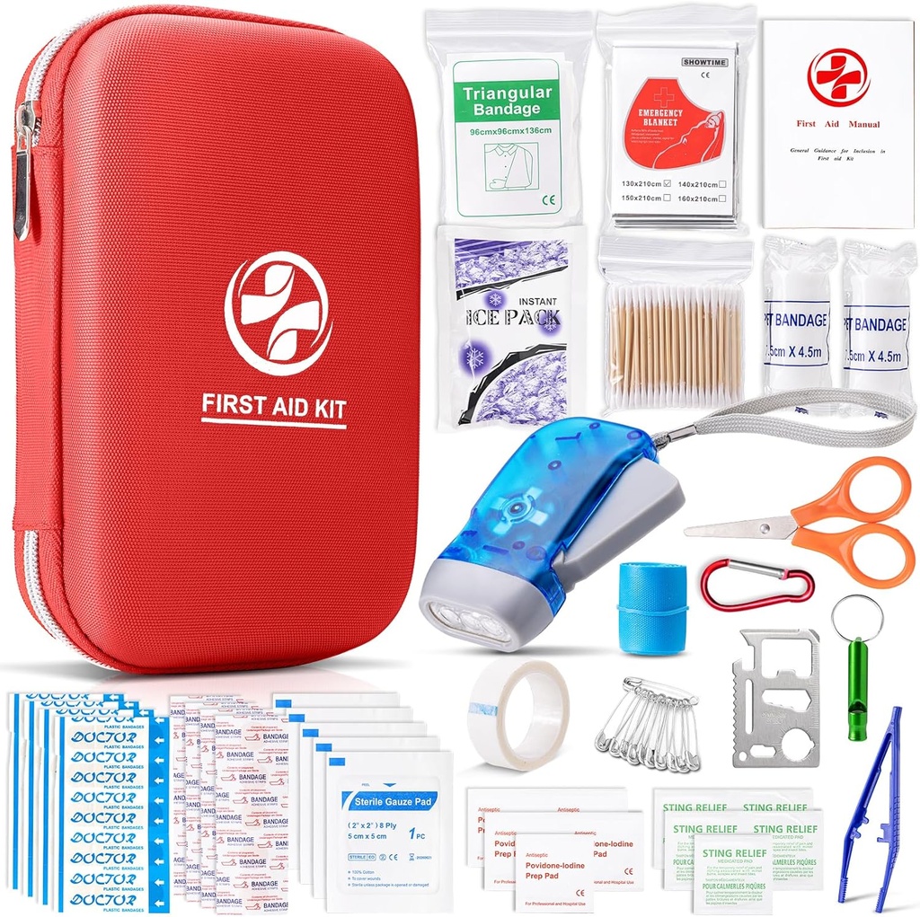 Första hjälpen Kit med viktiga akuta medicinska förnödenheter, bärbara vattentäta medicinska kit för Home Travel Camping vandring, Backpacking Med Kit för Sports College Dorm Student