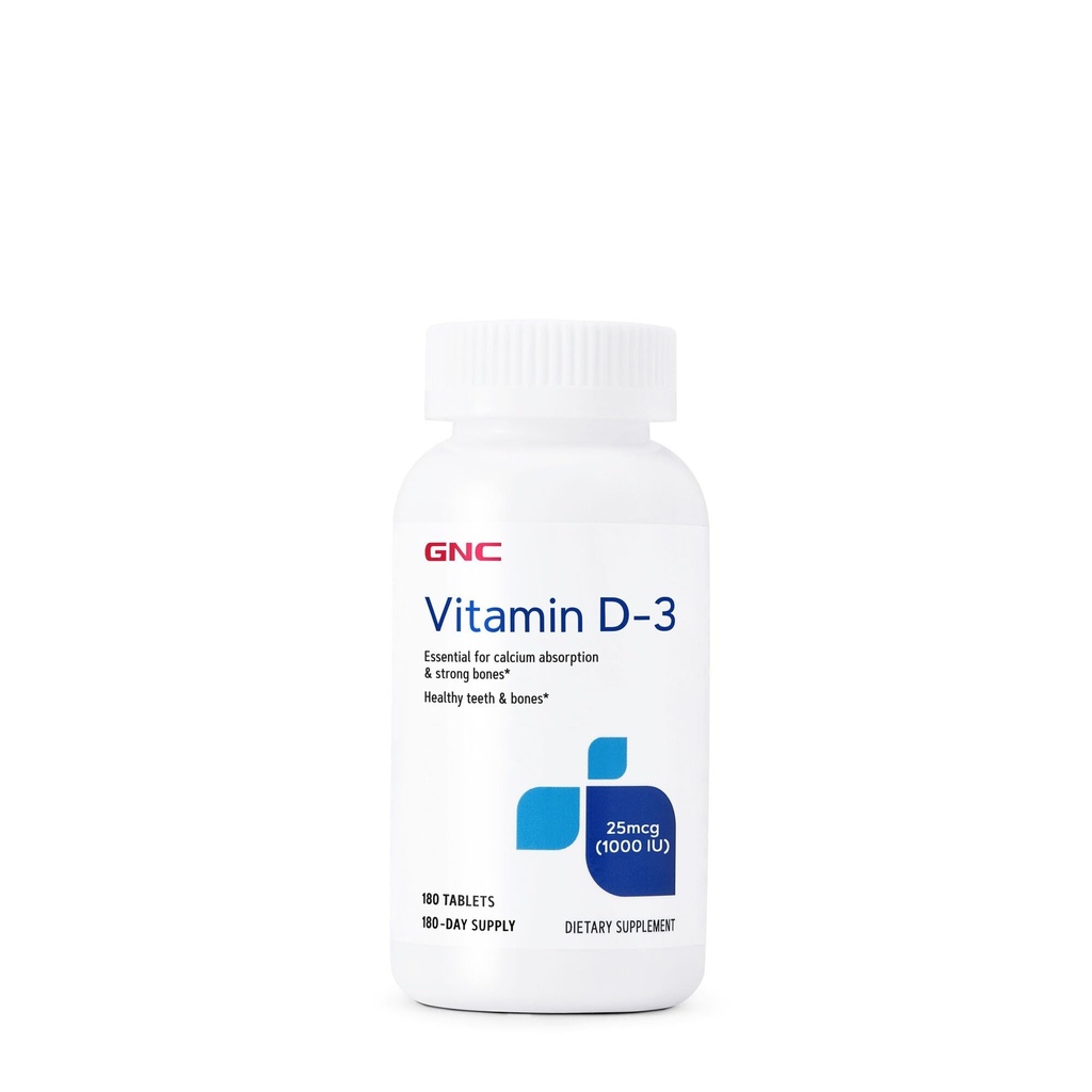 GNC Vitamin D-3 25mcg, stöder hälsosam tänder och ben, 180 tabletter