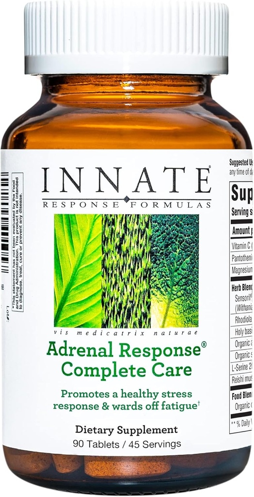 INNATE Response Formulas Adrenal Response Complete Care - Med Ashwagandha - Främjar Optimal Stress Response - Wards Off Fatigue - Vegetarian, Gluten-Free, Non-GMO, Kosher - 90 tabletter (45 portioner)