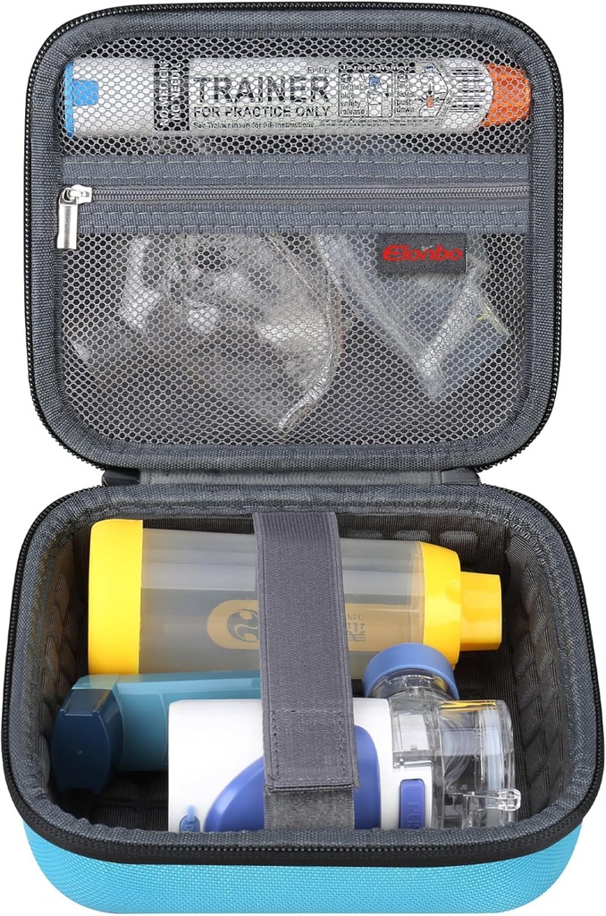 Elonbo Carrying Case för portabel handhållen inhalator Nebulizer Machine Asthma Inhaler Spacer, EpiPen Travel Medicine Kit, Handheld Mesh Atomizer Machine Holder Bag, Pocket Fits Auvi Q Ventolin, Blue