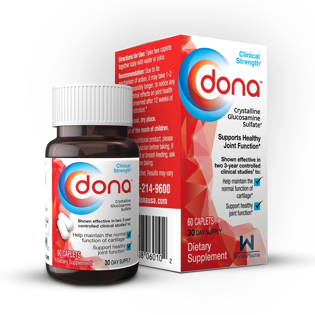 Dona Crystalline glukosaminsulfat, 1500 Mg, gemensamma tilläggspiller för Knee Comfort & Joint Health Support, 1500 Mg, 60 Count