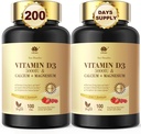 Snabbupplöst vitamin D3 5000IU med kalcium och magnesium - för snabb näringsabsorption-sockerfri tuggbar tillskott för benstyrka, tänder, muskel, immunhälsa,200 snabba smält tabletter