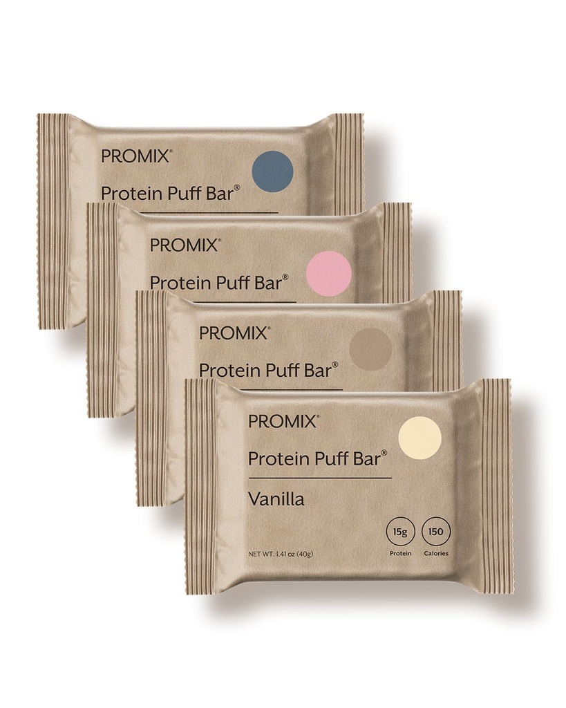 ProMix Nutrition Protein Puff Bars - Variety Pack - Vanilla, Choklad, Strawberry, Blueberry - Marshmallow Crispy Treat - High Protein & Low Calorie - 12 Bars