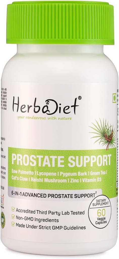 Saw Palmetto Prostate Support 60 kapslar | Blend of Saw Palmetto, Pygeum Bark, Green Tea,Lycopene,Cats Claw & Reishi Mushroom Extract