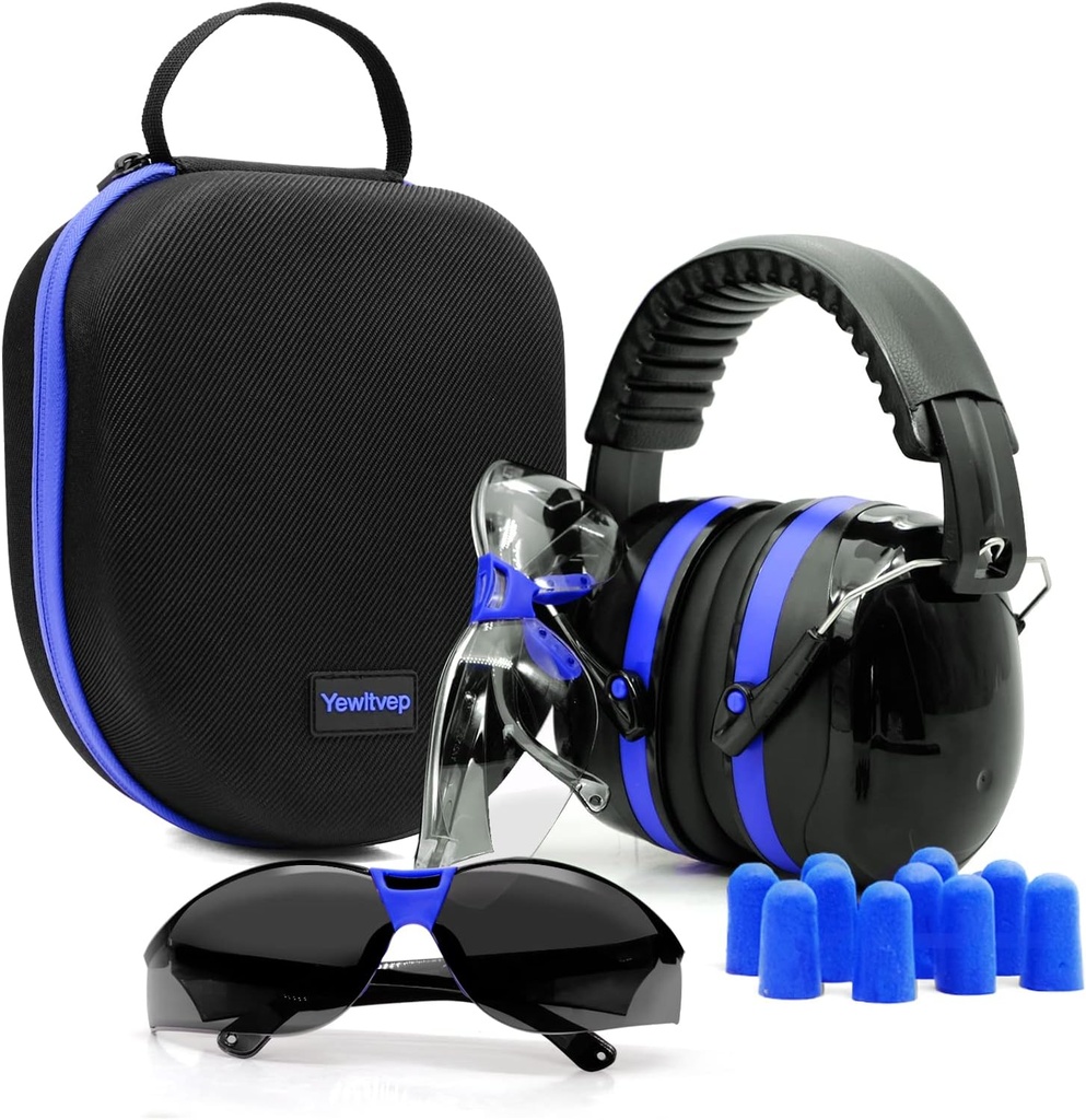 Yewltvep Shooting Ear Protection Gun Range Ear Protection med Earmuffs, Gun Safety Glasses, Earplugs, Hard Storage Case