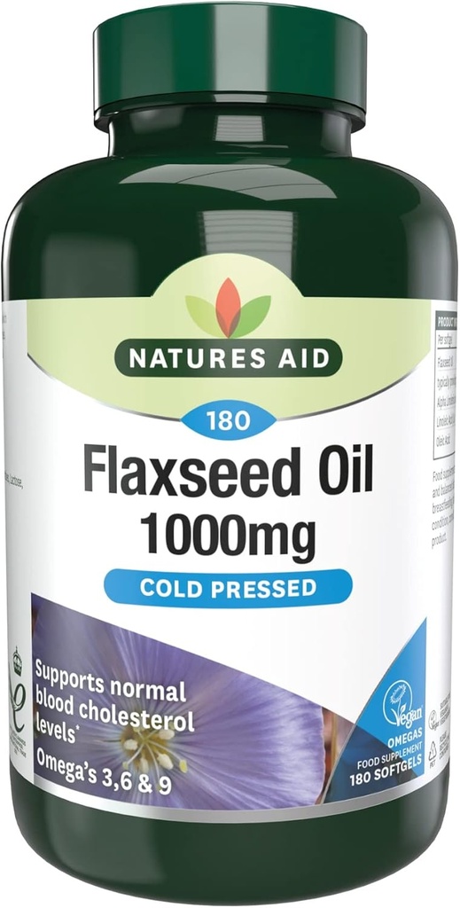 Naturstöd Flaxseed Oil 1000mg Cold Pressed (Omega 3, 6 + 9) 180 caps. Lämplig för vegetarianer.