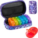 Serfeymi Weekly Travel Pill Organizer 2 Times A Day AM PM Uppgraderad Rainbow Pill Box 7 Dag med Portable Zipper Canvas Pill Case, Medicine Organizer för piller, vitaminer, fiskoljor - Lila 01