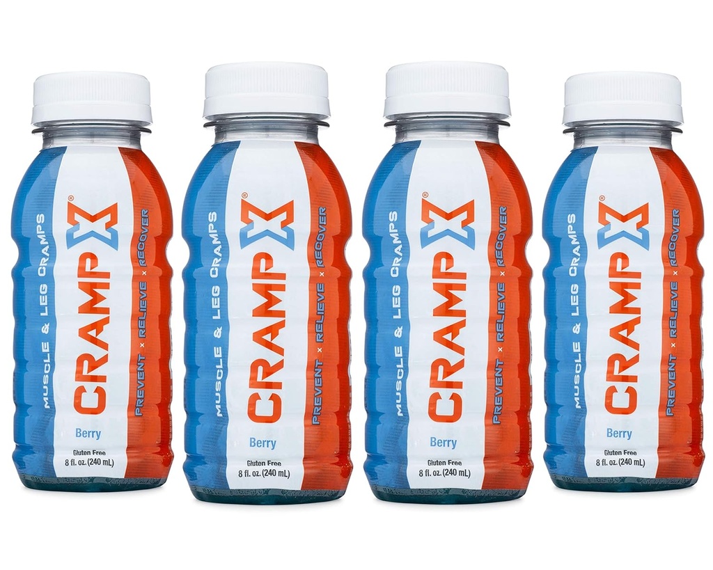 Muscle Cramp Relief Drink | Proven to Prevent and Treat Muscle Cramps in Seconds | Gluten Free Cramp Defense for Hand Cramps, Leg Cramps, Foot Cramps | Berry 8 oz - Pack of 4