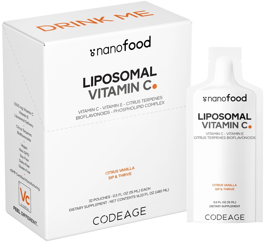 Kod Liposomal Vitamin C Liquid 1000mg Vitamin C, 4000mg Essential Phospholipids, Supplement för daglig immunsupport, Liposomes för Absorption, Citrus Bioflavonoids, Vitamin E, Non-GMO, 32 Pouches