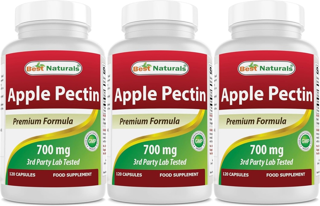 Bästa naturliga Apple Pectin 700 mg - Dietary Fiber - Intestinal Support - 120 kapslar (120 greve 3)