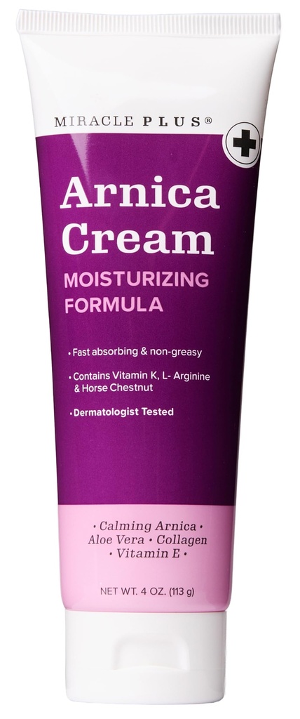 Miracle Plus Arnica Cream Bruise Relief Lotion för Bruising och Swelling på huden | Arnica Montana Extra Strength Vitamin K Cream | Moisturizing Formel Skin Care Gel med häst Chestnut, 4 Fl Oz