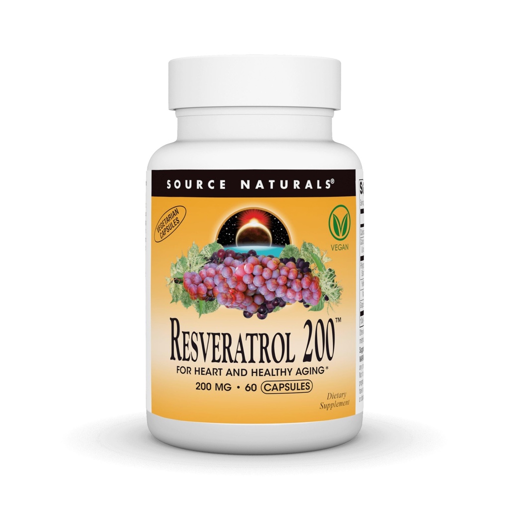 Källa Naturals Resveratrol, för hjärta och hälsosam åldrande * - 200 mg- 60 vegetariska kapslar