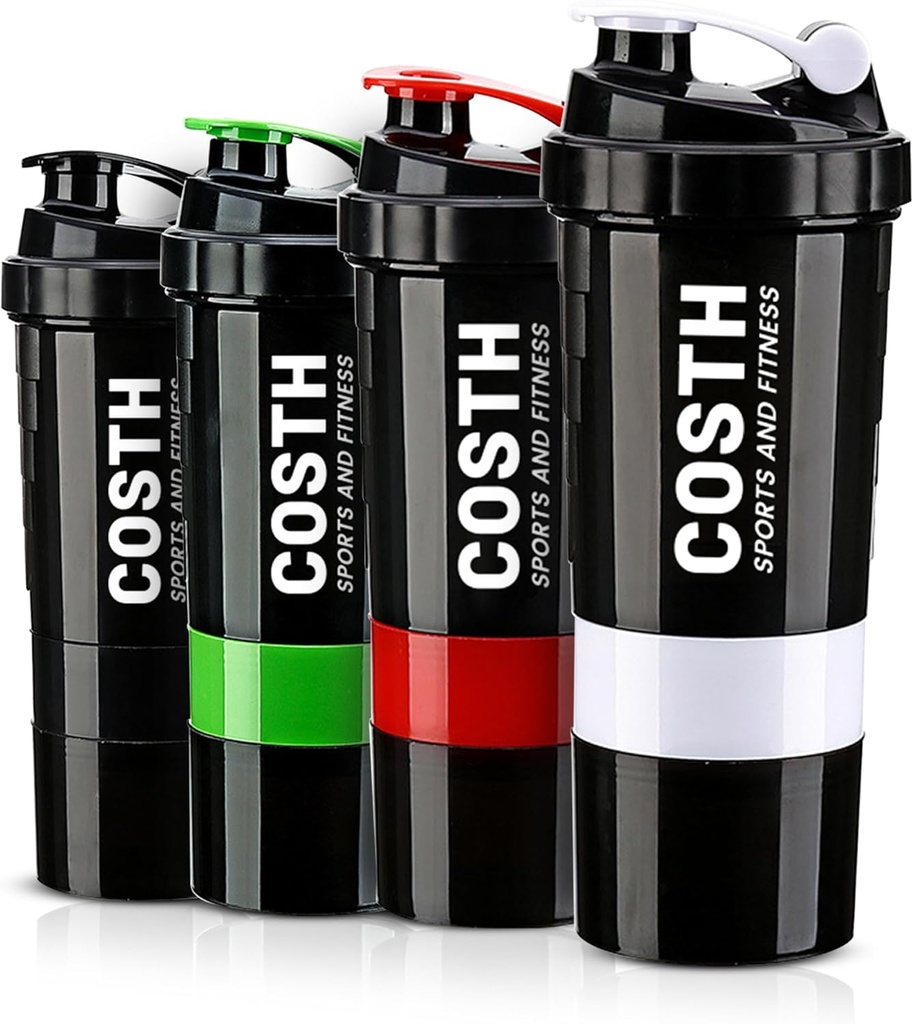 17 Oz Multi-Compartment Shaker Bottle med 4-Pack Set | BPA-Free, Leakproof, Protein Mixer & Supplement Storage