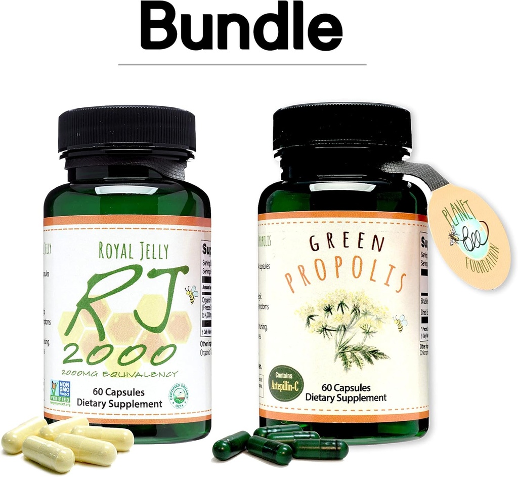 Greenbow Royal Jelly 2000mg Equivalency - Non GMO Made with Organic Royal Jelly 60 Caps Green Propolis - Genuine Brazilian Green Propolis, innehåller Artepillin C 60-kapslar